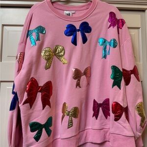 Queen of Sparkles Pink Sweatshirt with Colorful Bow Accents